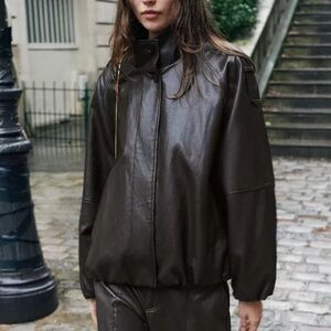 Zara High Collar Faux Leather Jacket